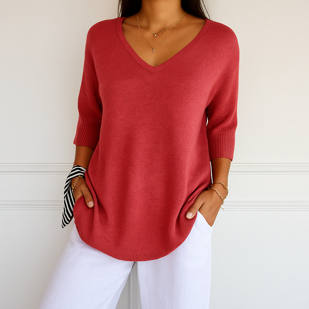 Coraline | Women’s V-Neck Short Sleeve Knit Pullover