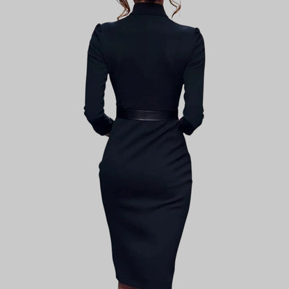 Brielle | Women’s Elegant Long Sleeve Belted Sheath Midi Dress