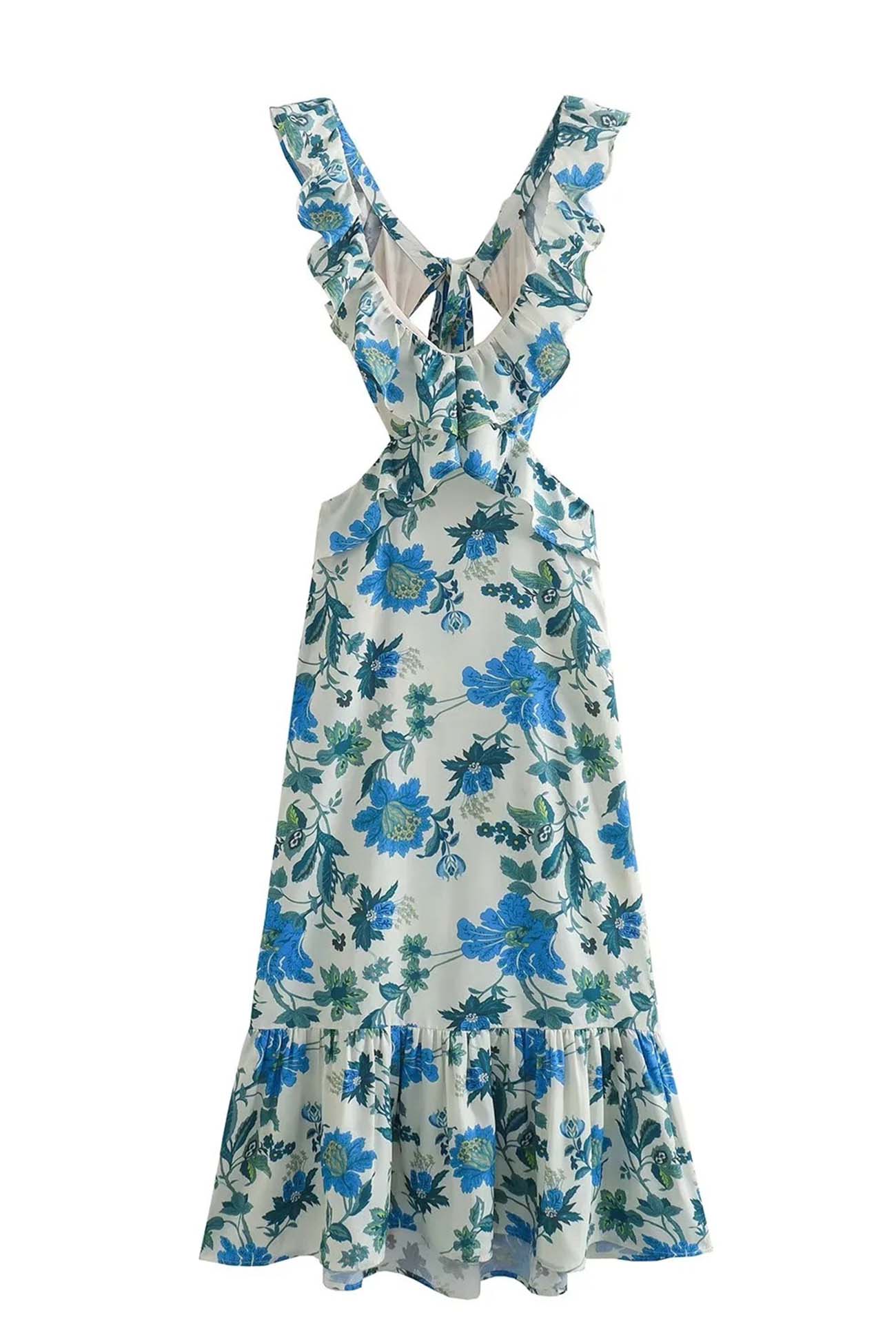 Paloma | Women’s Floral Elegant Ruffle Maxi Dress with Crossback Straps