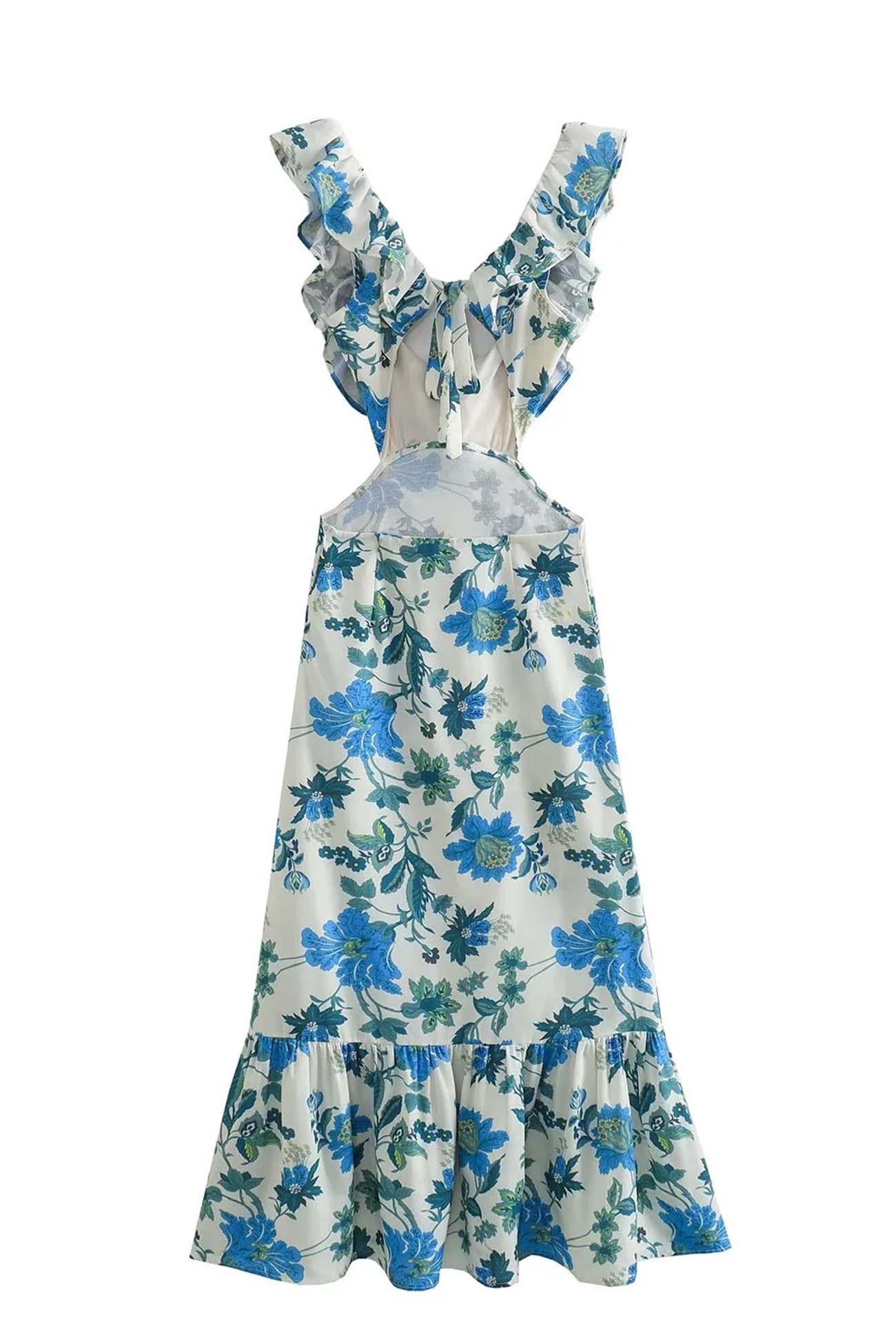 Paloma | Women’s Floral Elegant Ruffle Maxi Dress with Crossback Straps