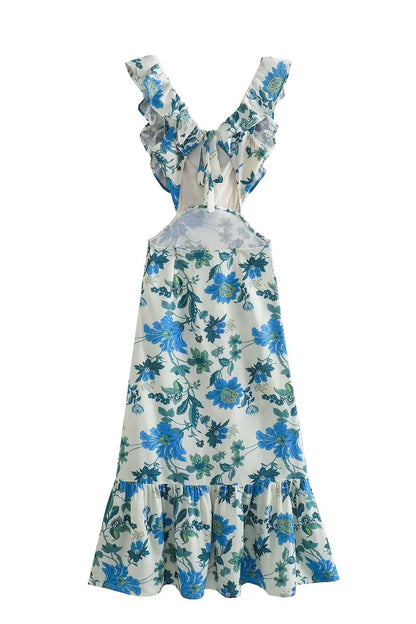 Paloma | Women’s Floral Elegant Ruffle Maxi Dress with Crossback Straps
