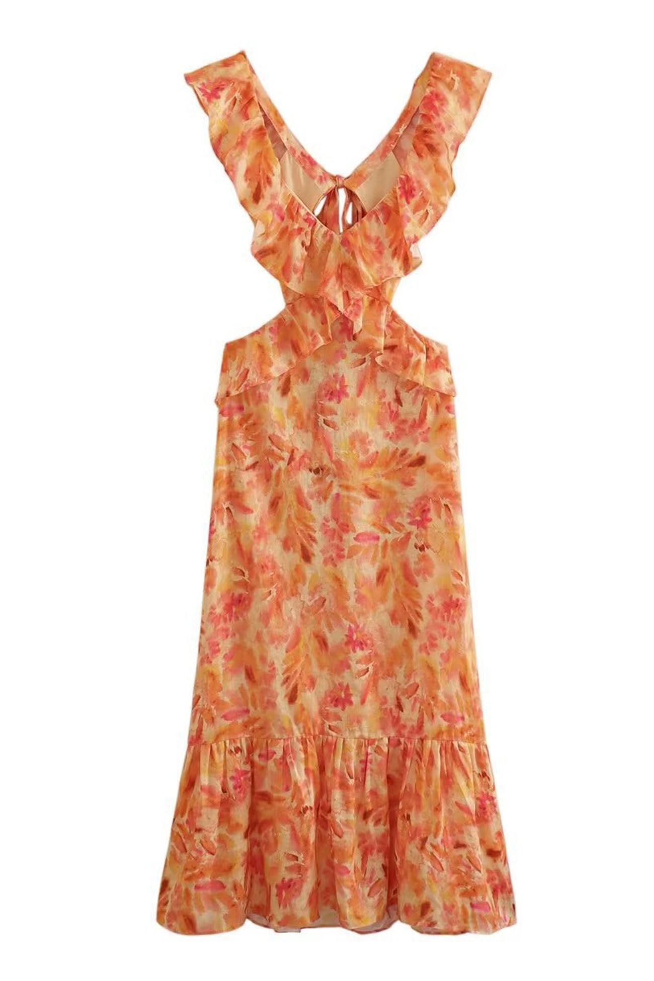 Paloma | Women’s Floral Elegant Ruffle Maxi Dress with Crossback Straps