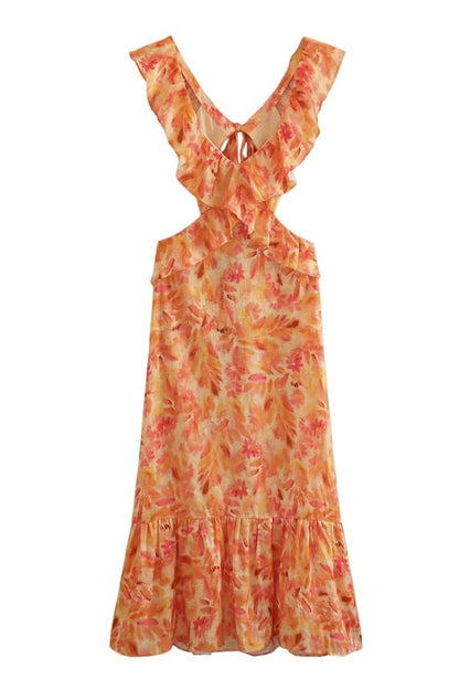 Paloma | Women’s Floral Elegant Ruffle Maxi Dress with Crossback Straps