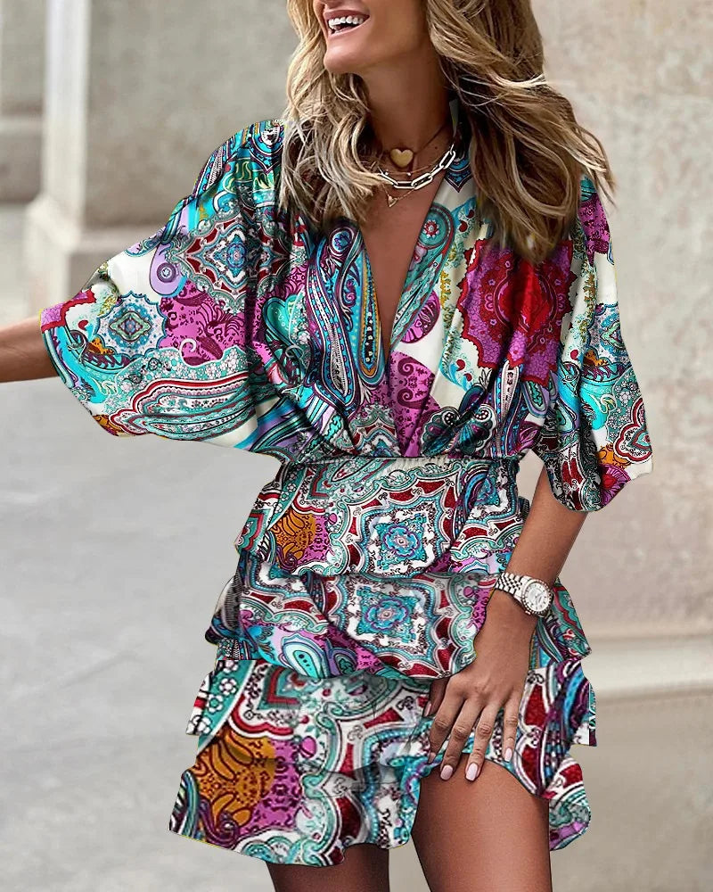 Bianca | Women’s Floral Print Ruffle Tiered Wrap Dress