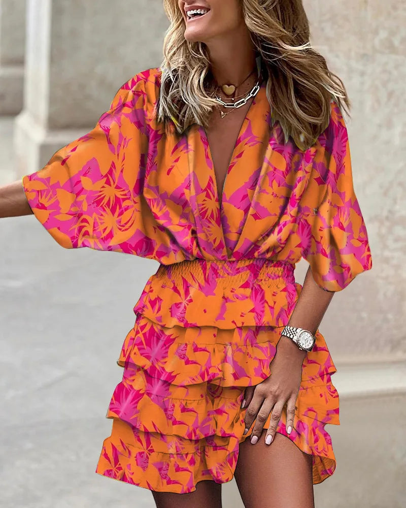 Bianca | Women’s Floral Print Ruffle Tiered Wrap Dress