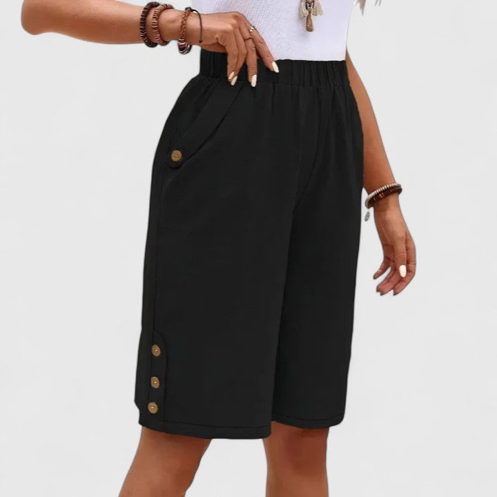 Macy | Women’s Comfortable Button Detail Shorts