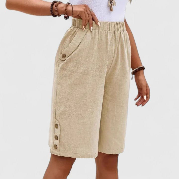 Macy | Women’s Comfortable Button Detail Shorts