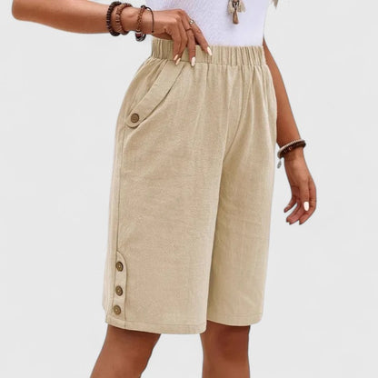 Macy | Women’s Comfortable Button Detail Shorts