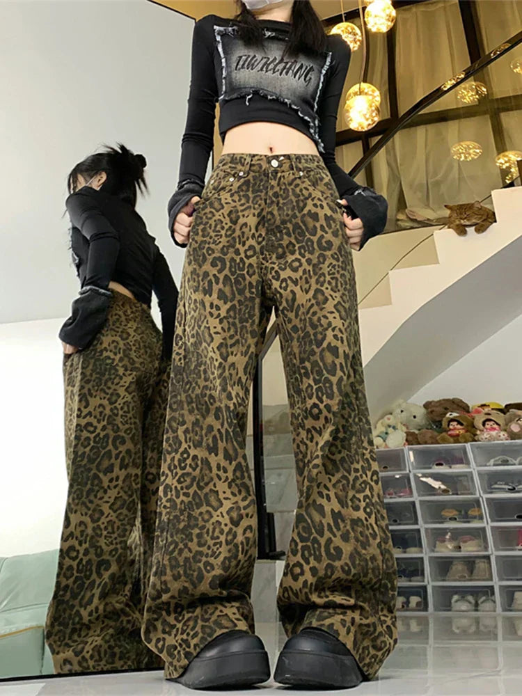 Vesper | Women’s Wide-Leg Leopard Print Jeans