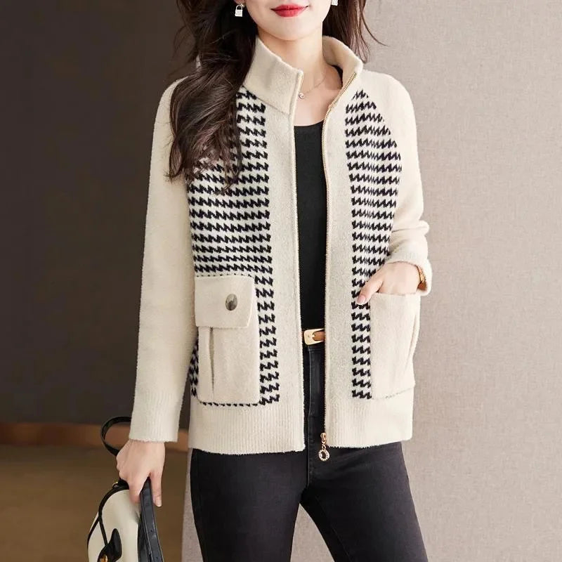 Miranda | Women’s Zip-Up Knit Jacket with Textured Panels