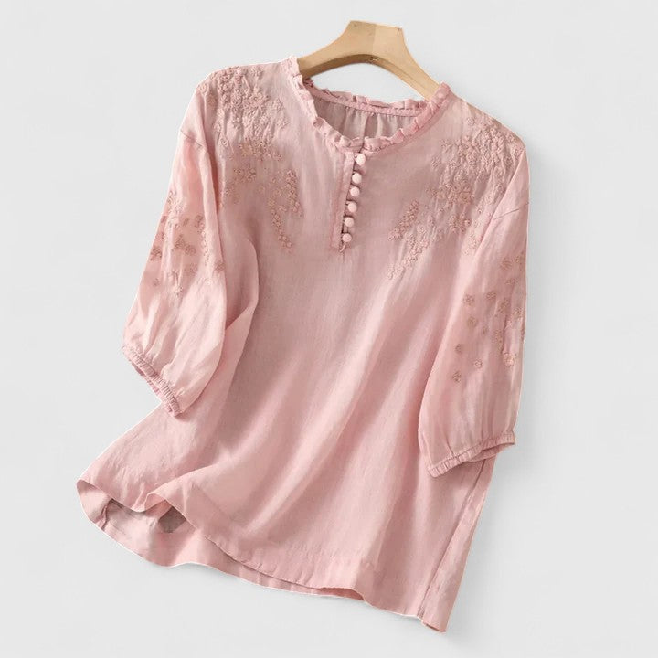 Julienne | Women’s Embroidered Button Front Blouse