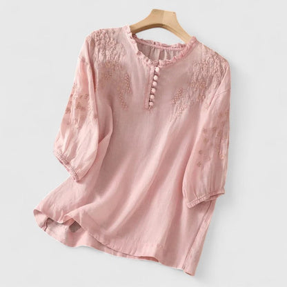 Julienne | Women’s Embroidered Button Front Blouse