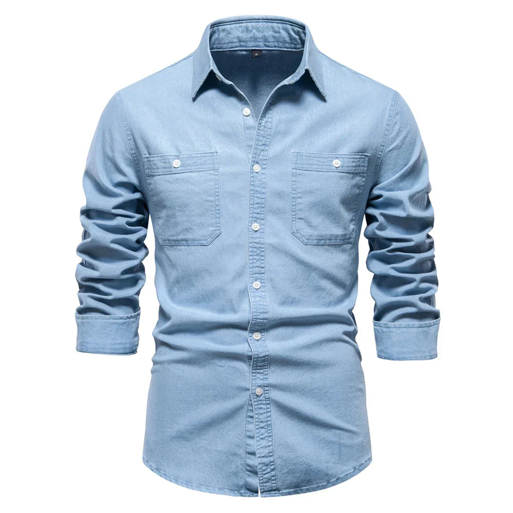 James | Men’s Light Blue Denim Button Up Shirt