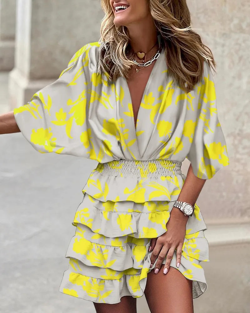 Bianca | Women’s Floral Print Ruffle Tiered Wrap Dress