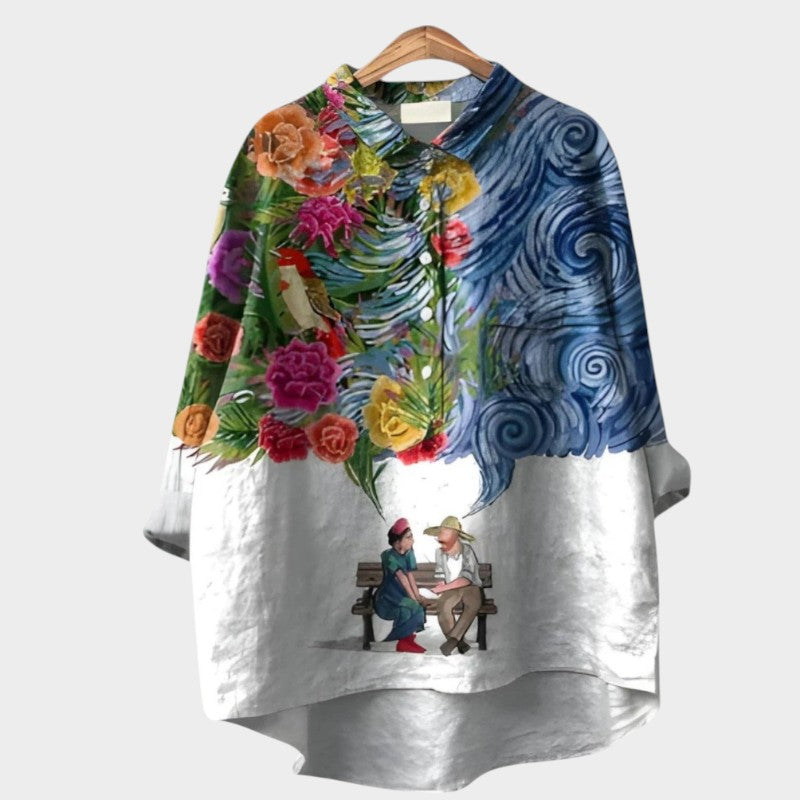 Kinsley | Women’s Artistic Print Button Up Blouse