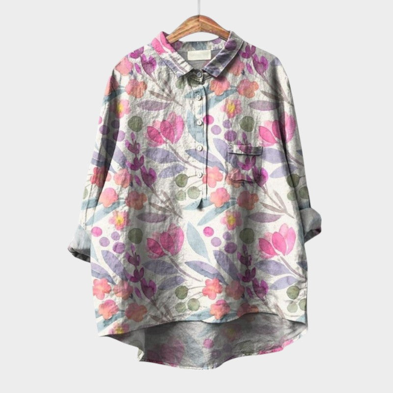 Kinsley | Women’s Artistic Print Button Up Blouse