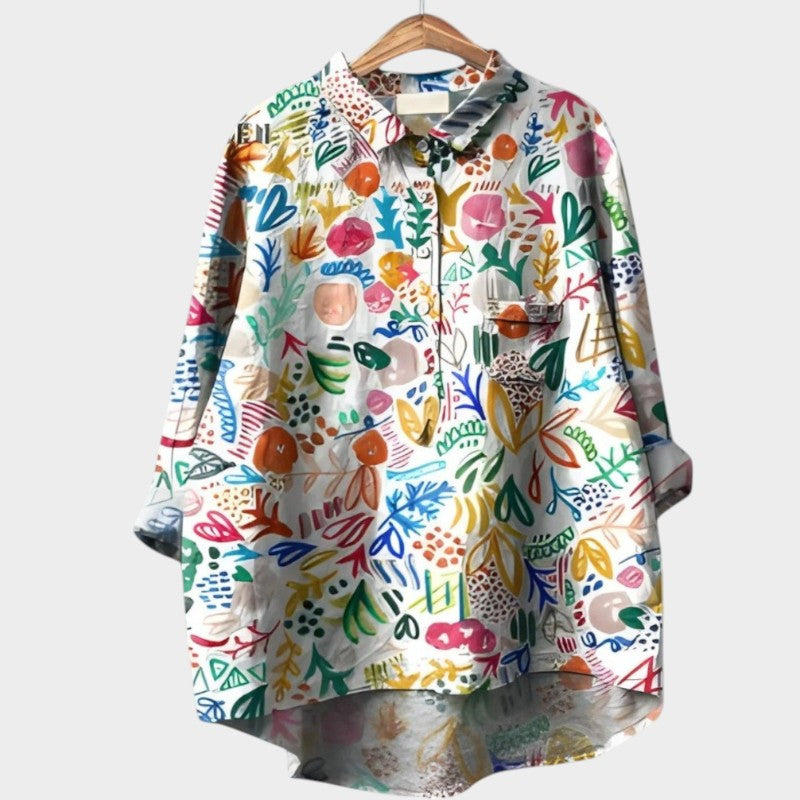Kinsley | Women’s Artistic Print Button Up Blouse