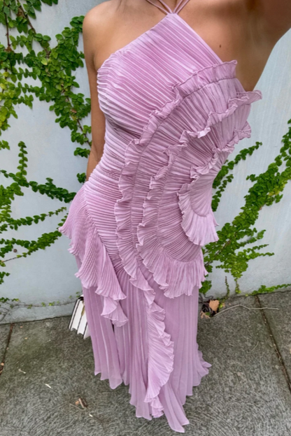 Amoura | Women’s Pleated Ruffle Halter Midi Dress