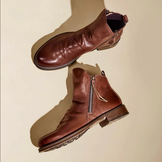 Darion | Men’s Round-Toe Leather Ankle Boots with Side Zip