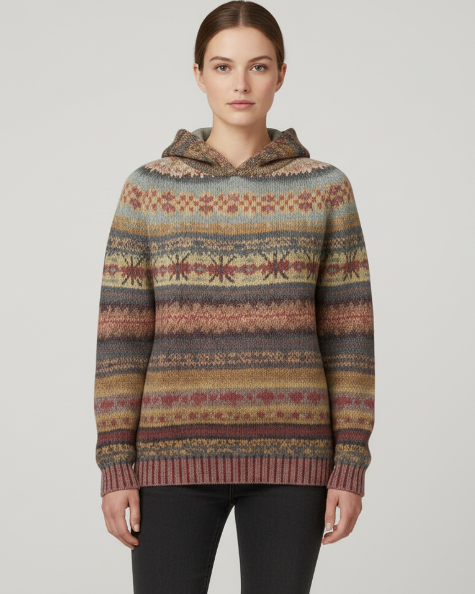 Claire | Women’s Patterned Knit Hooded Jumper