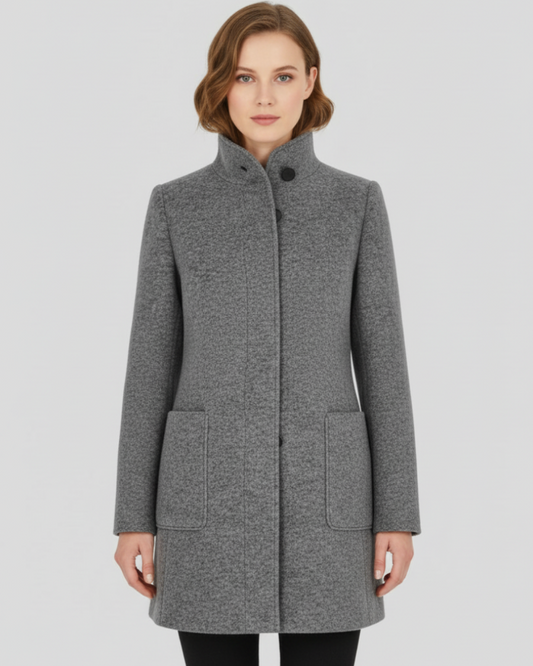 Crela | Women’s Mid-Length Coat with Stand Collar Design