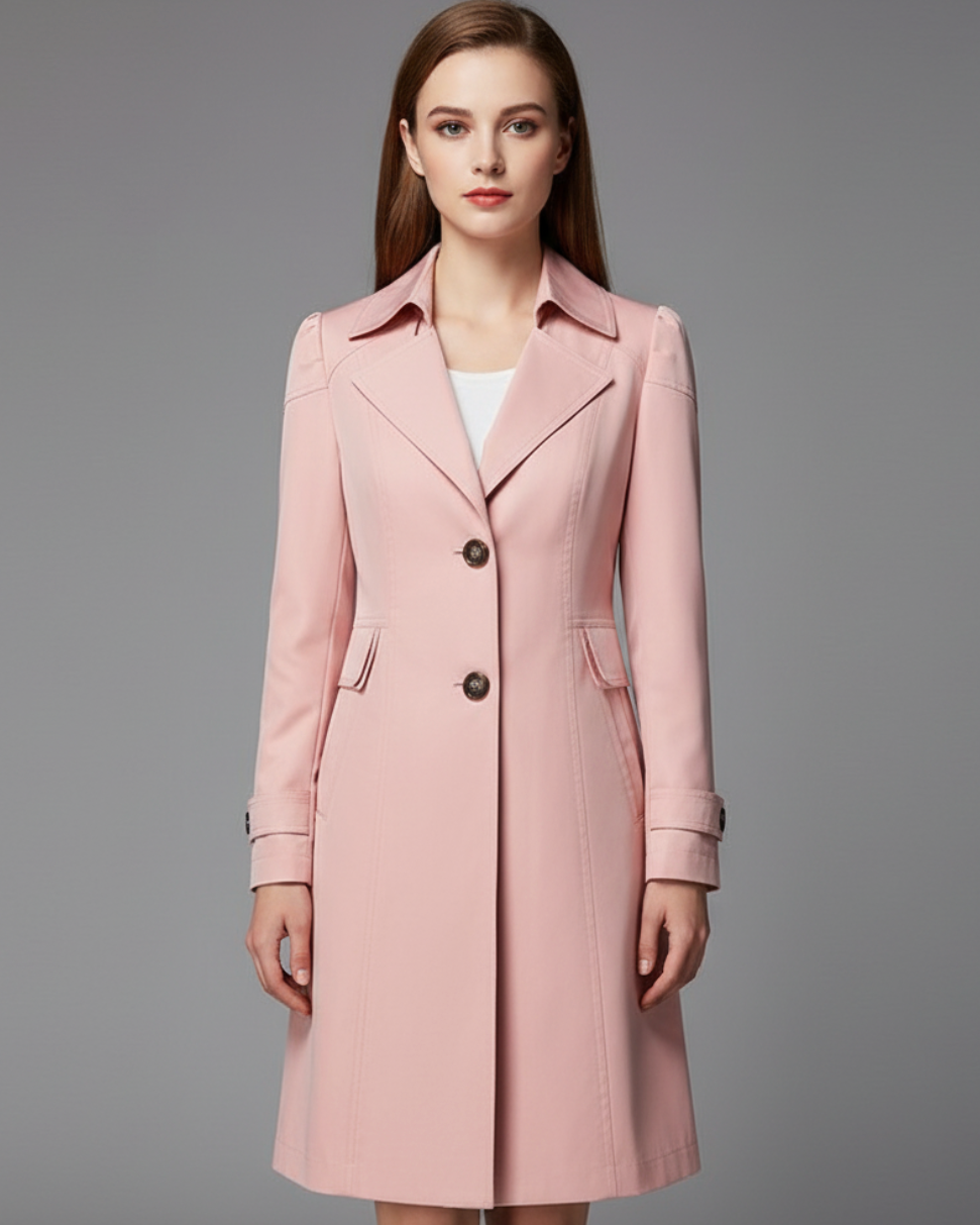 Noelle | Women’s Long Trench Coat With Single Button Row