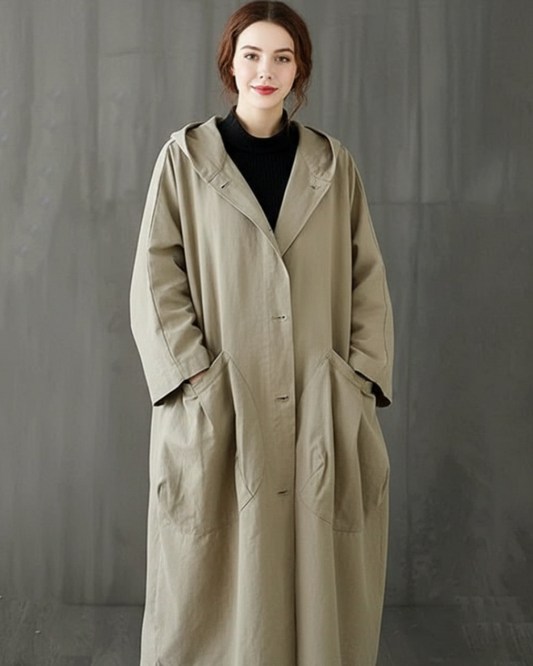 Nola | Women’s Hooded Long Trench Coat with Large Pockets