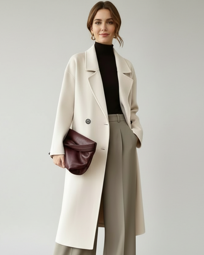 Alex | Women’s Long Trench Coat with Fold-Over Collar