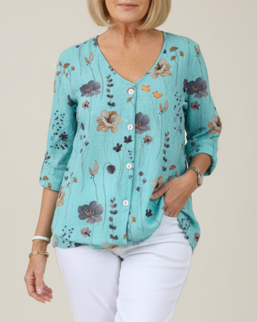 Prudence | Women’s Graceful Floral Short-Sleeve Spring Top