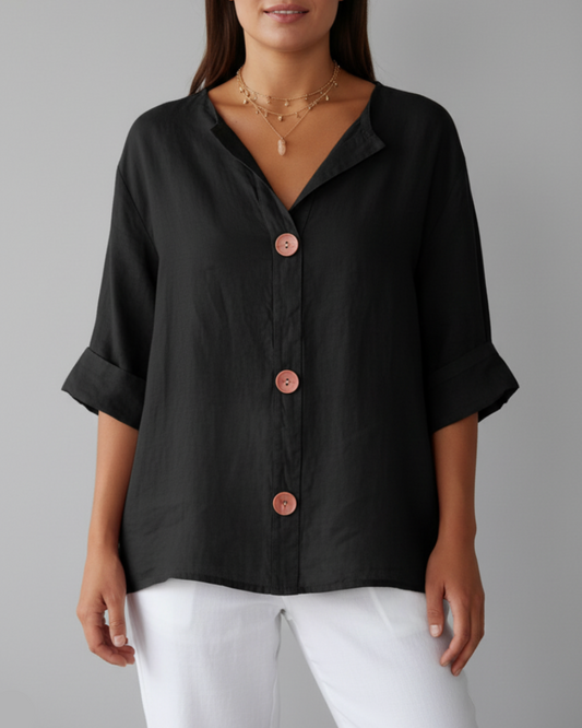 Millicent | Women’s Relaxed Button-Front Linen Spring Blouse