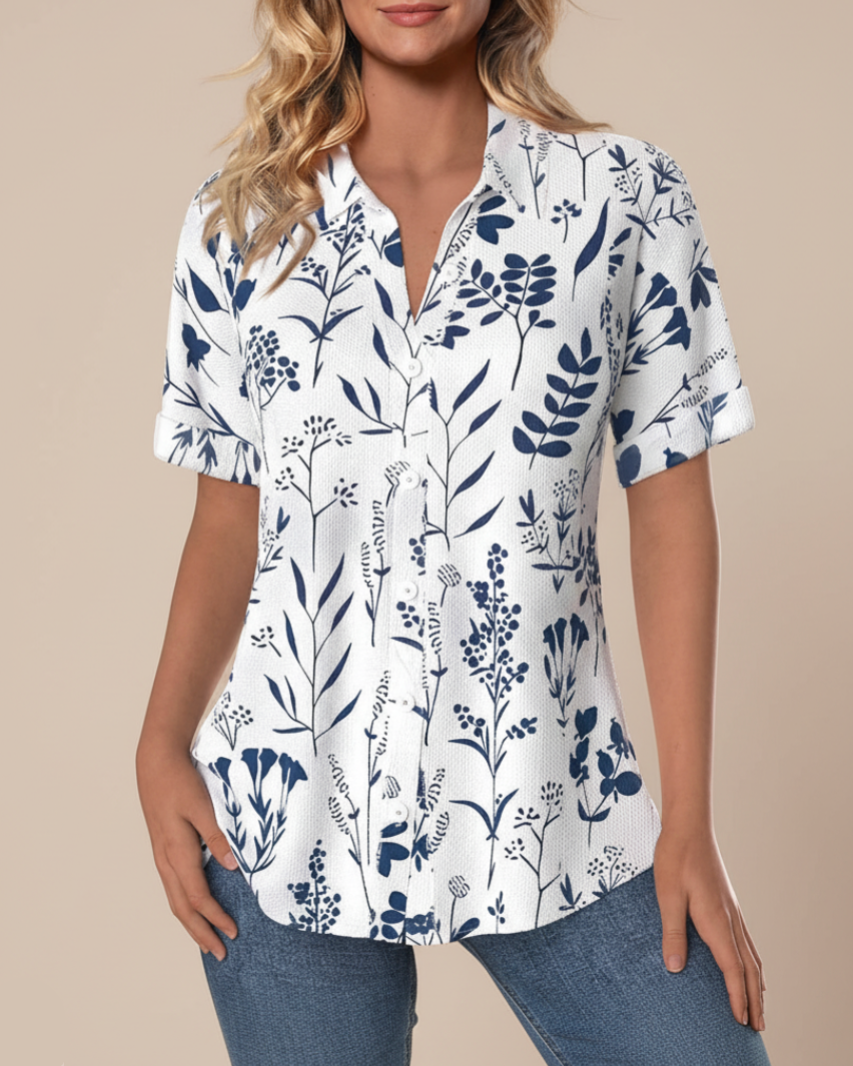Felicity | Women’s Relaxed Leaf Print Short-Sleeve Blouse
