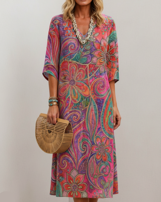 Peninah | Women’s Vibrant Floral Spring Midi Dress