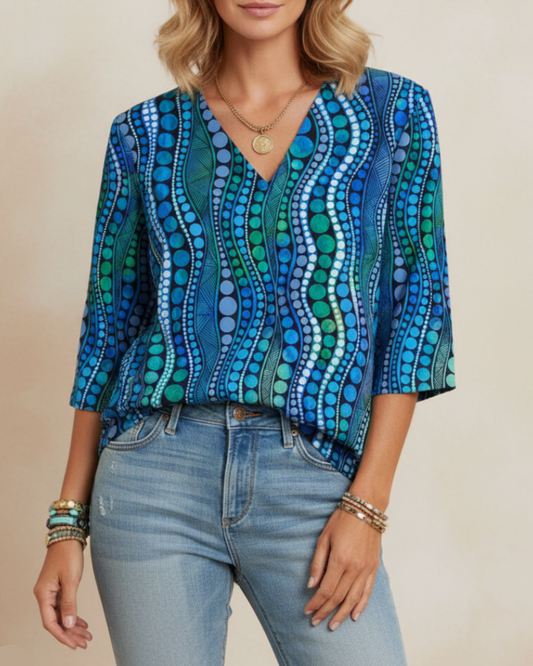 Loretta | Women’s Abstract V-Neck Blouse