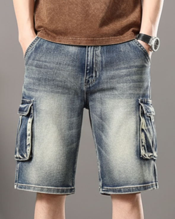 Declan | Men’s Denim Cargo Shorts with Rugged Utility