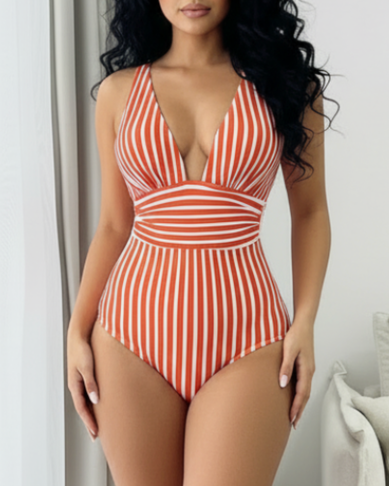 Aya | Women’s Halter Neck Striped One-Piece Swimsuit