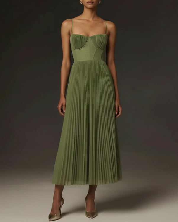 Callie | Women’s Pleated Strappy Maxi Dress with Flowy Skirt