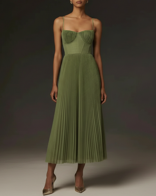 Callie | Women’s Pleated Strappy Maxi Dress with Flowy Skirt