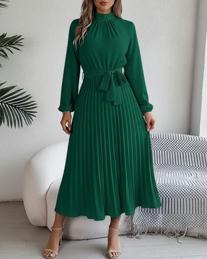 Elowyn | Women’s Long Sleeve Pleated Belted Midi Dress