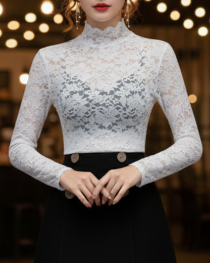 Vicky | Women’s Spring Lace High-Neck Blouse