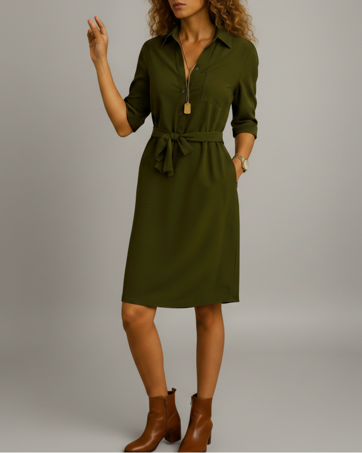 Averie | Women’s Spring Belted Shirt Dress with Button Front