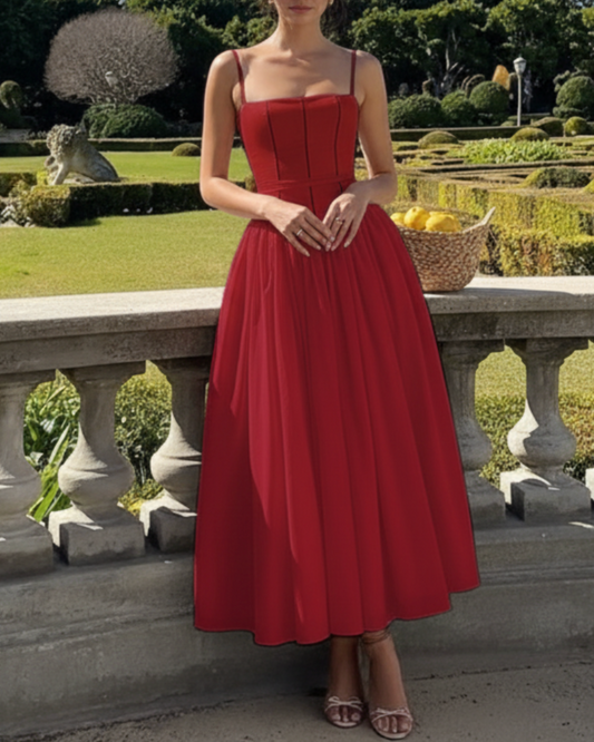 Seline | Women’s Wedding Guest Corset Bodice Flowy Midi Dress