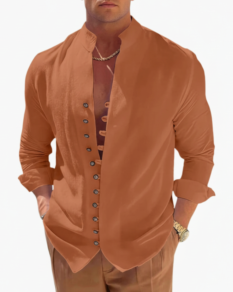 Nolan | Men’s Stand Collar Plain Button-Up Shirt