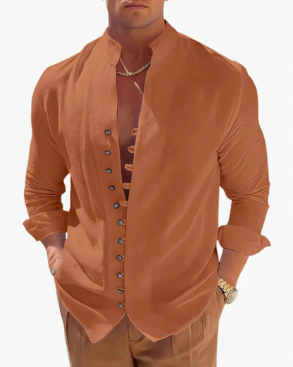 Nolan | Men’s Stand Collar Plain Button-Up Shirt