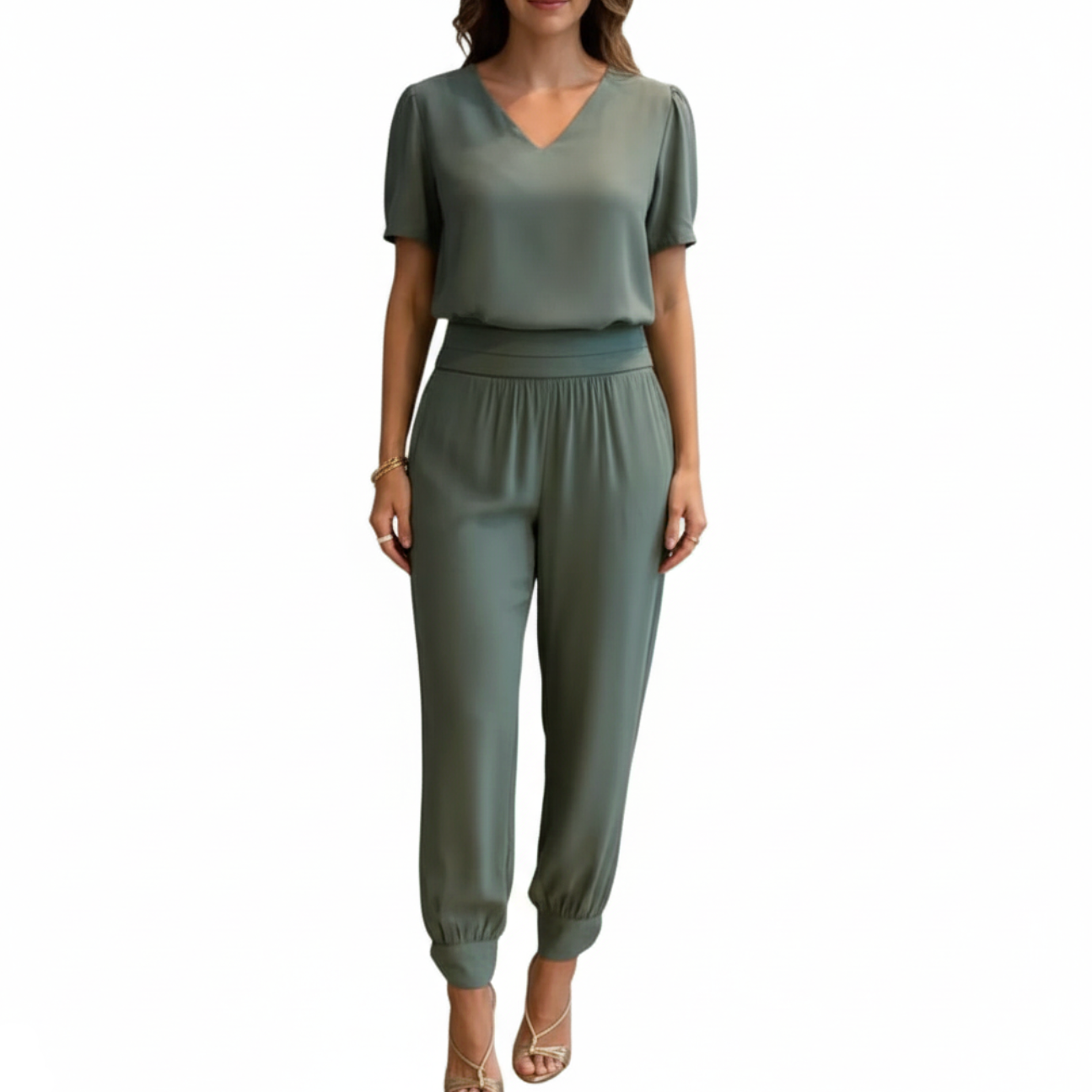Catalina | Women’s V-Neck Marble Print Jumpsuit