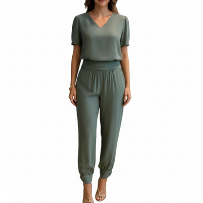 Catalina | Women’s V-Neck Marble Print Jumpsuit