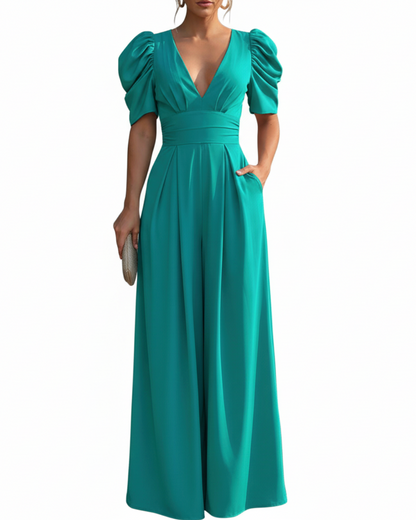 Elysia | Women’s Puff Sleeve Wide-Leg Jumpsuit