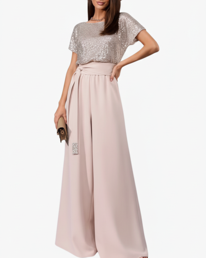 Marceline | Women’s Sequin Belted Wide-Leg Jumpsuit