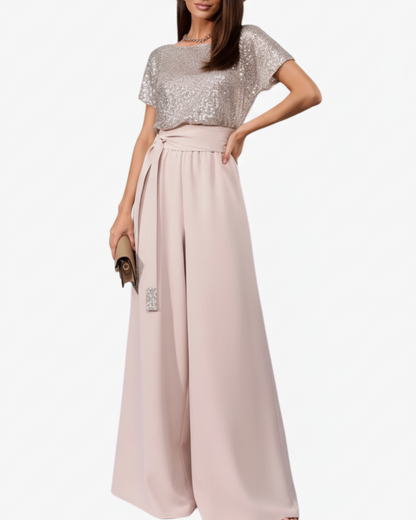 Marceline | Women’s Sequin Belted Wide-Leg Jumpsuit