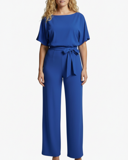 Genevieve | Women’s Boat Neck Waist-Tie Wide-Leg Jumpsuit
