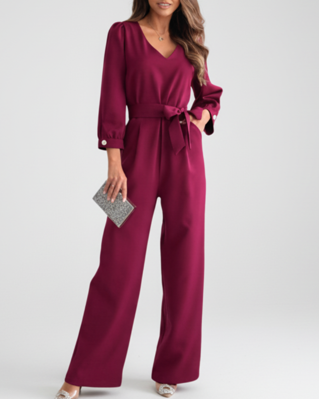 Sophronia | Women’s V-Neck Belted Wide-Leg Jumpsuit